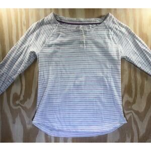 T By Talbots Woman Small White Striped Long Sleeve Cotton T Shirt Top